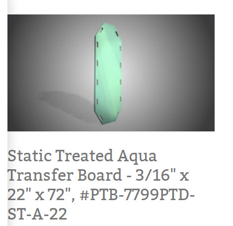 Static Treated Aqua Transfer Board - 3/16" x 22" x 72", #PTB-7799PTD-ST-A-22